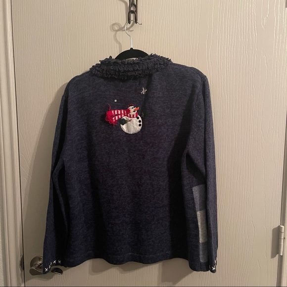 Vintage Christmas Ugly Zip Up Sweater With Snowmen Pearled Embroiderer - Picture 2 of 6